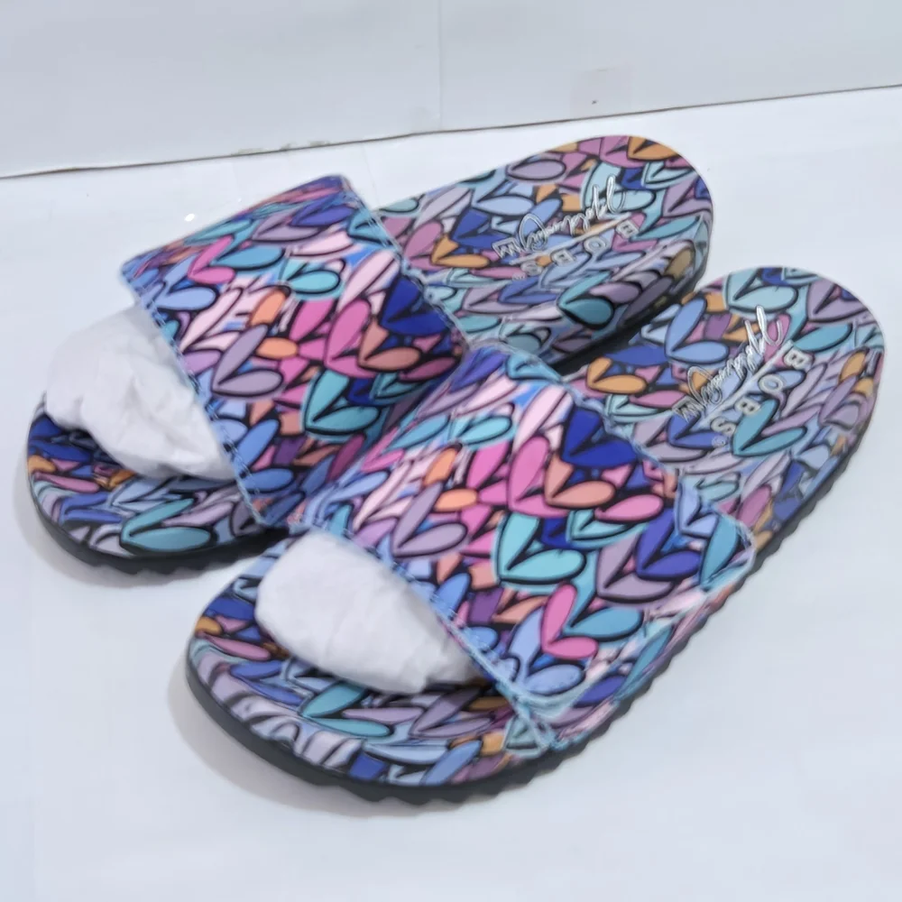 Skechers‎ Women's BOBS JGoldcrown Love Slide Sandals Colorful Hearts
